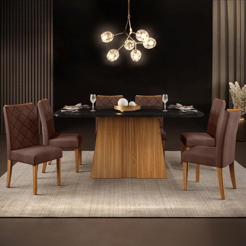 Mesa de Jantar Retangular DJ Móveis Raquel Plus com 6 Cadeiras Revestidas em Suede e Veludo - 1