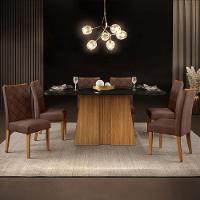 Mesa de Jantar Retangular DJ Móveis Raquel Plus com 6 Cadeiras Revestidas em Suede e Veludo - 1