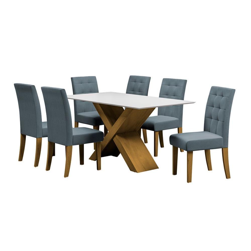 Mesa de Jantar Retangular Dobuê Dubai Light 160x90cm com 6 Cadeiras Estofadas Revestidas em Tecido Veloplus - 1
