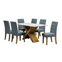 Mesa de Jantar Retangular Dobuê Dubai Light 160x90cm com 6 Cadeiras Estofadas Revestidas em Tecido Veloplus - 1