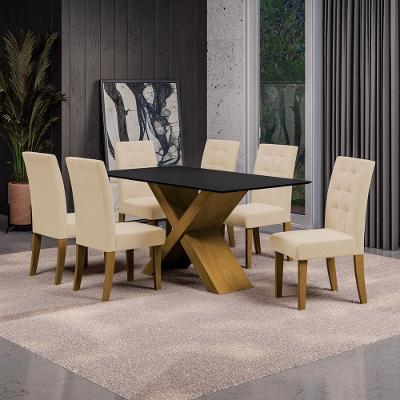 Mesa de Jantar Retangular Dobuê Dubai Light 160x90cm com 6 Cadeiras Estofadas Revestidas em Tecido Veloplus