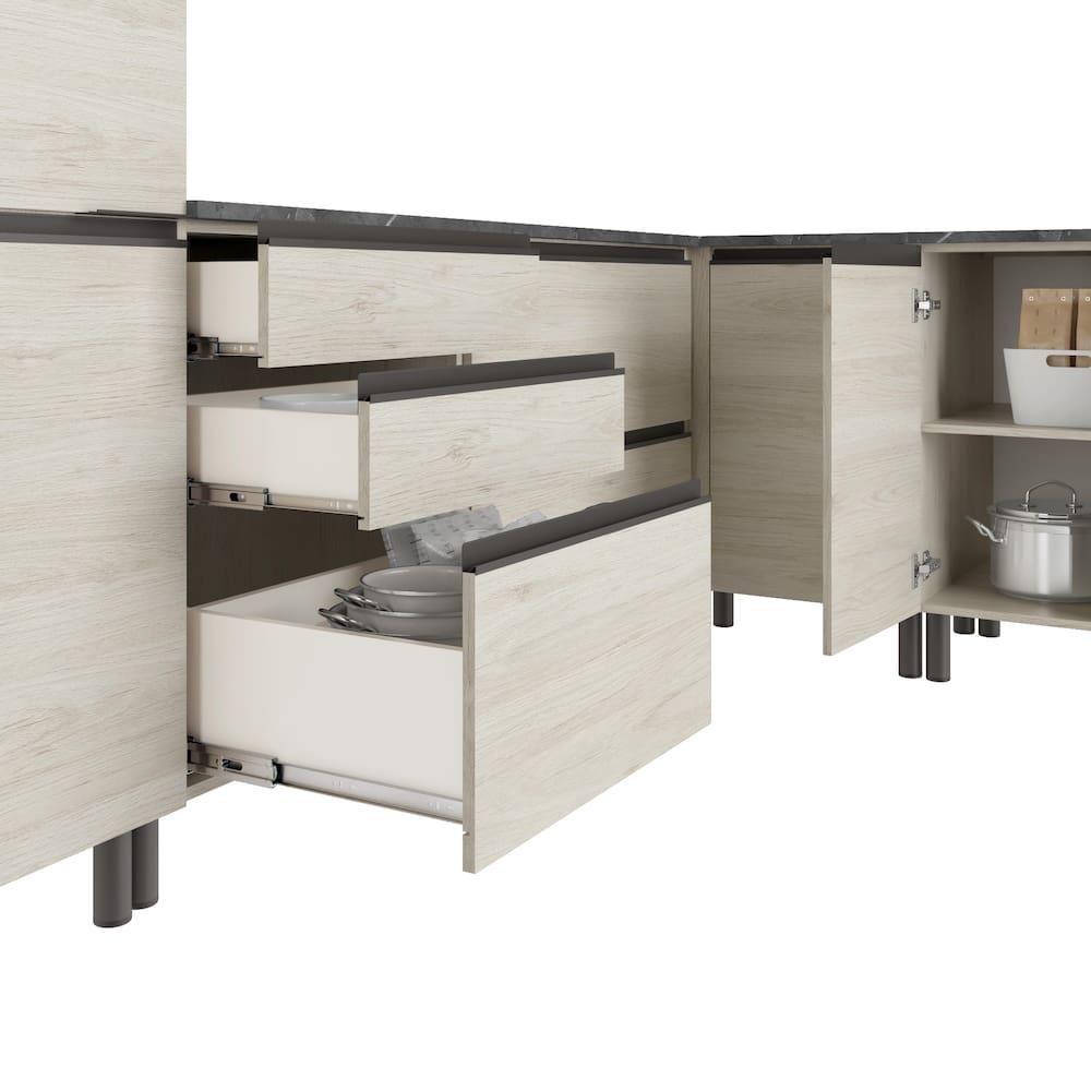 Cozinha Bartira Cristal com 14 Portas, 3 Gavetas, 13 Prateleiras e Nicho para Micro-ondas - 301,8cm de Largura - 5