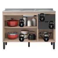 Balcão Demóbile Firenze com 3 Portas, 2 Gavetas e 1 Prateleira + Pia para Cozinha Ghelplus King com Válvula - 120x53cm - 7