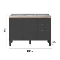 Balcão Demóbile Firenze com 3 Portas, 2 Gavetas e 1 Prateleira + Pia para Cozinha Ghelplus King com Válvula - 120x53cm - 8