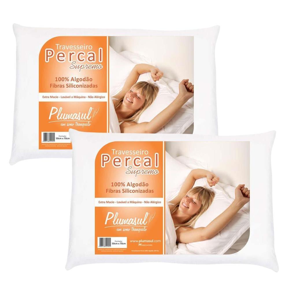 Travesseiros Plumasul Fibra Siliconizada em Percal 180 Fios 50 x 70 cm Brancos - 2 Unidades - 1