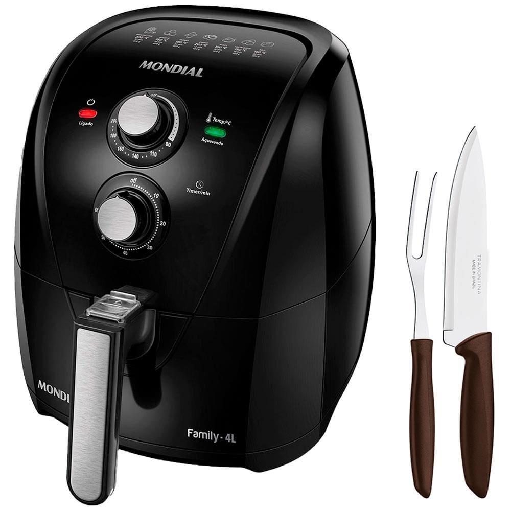 Fritadeira Elétrica Air Fryer Mondial Family AFN40FB 4L – Preta + Conjunto para Churrasco Tramontina - 2 Peças - 1