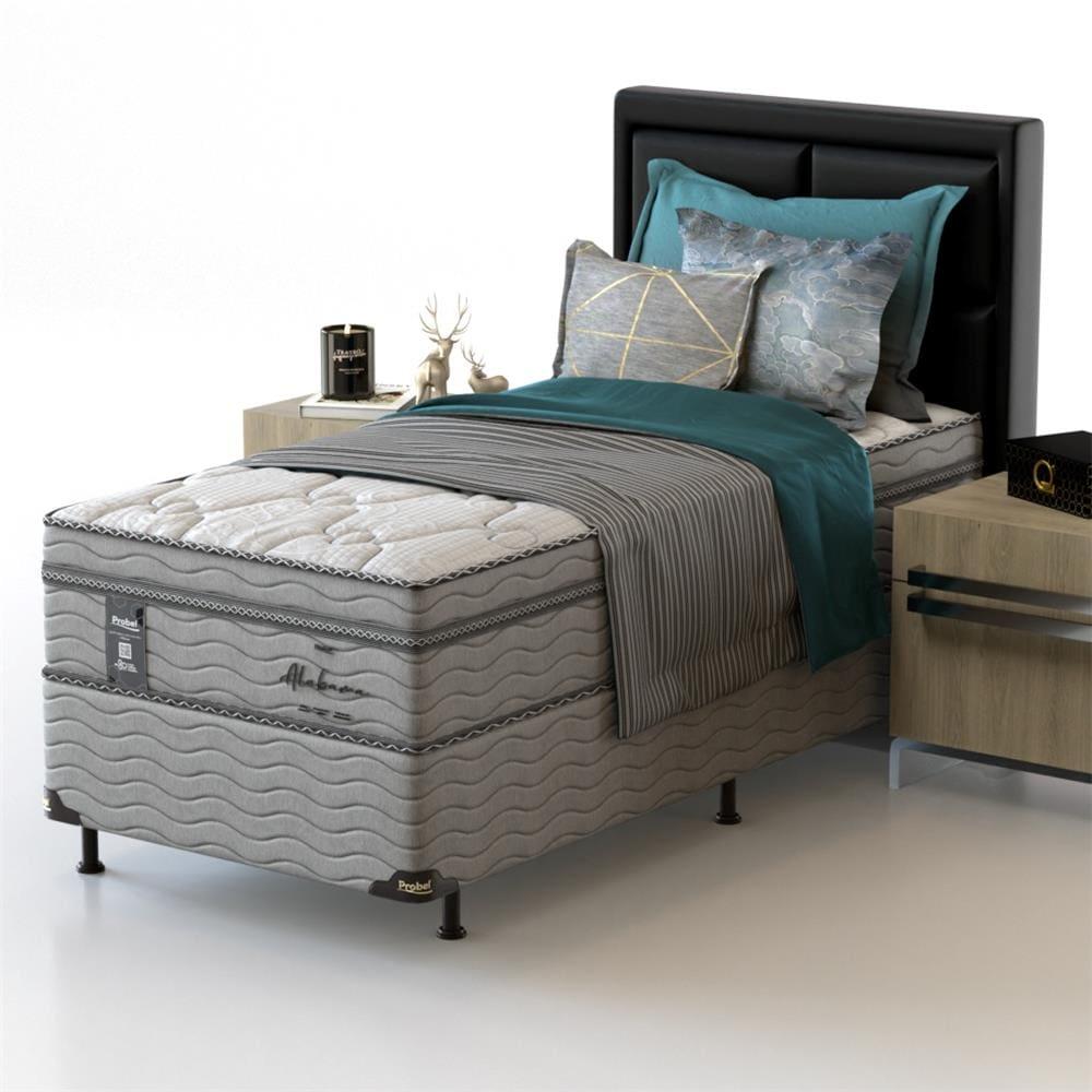 Cama Box Solteiro Probel Alabama com Euro Pillow e Molas Ensacadas 68x88x188 cm - Branco/Cinza - 2