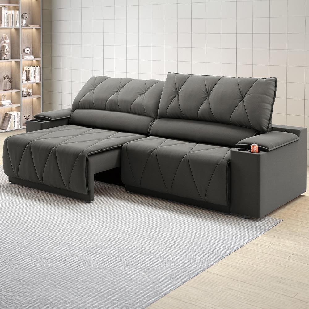 Sofá 3 Lugares DDS Glamour Retrátil/Reclinável com 230 cm de Largura e Revestido em Veludo Suede - 1