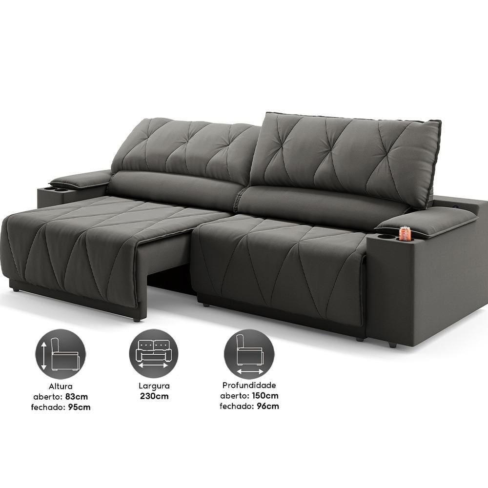 Sofá 3 Lugares DDS Glamour Retrátil/Reclinável com 230 cm de Largura e Revestido em Veludo Suede - 2