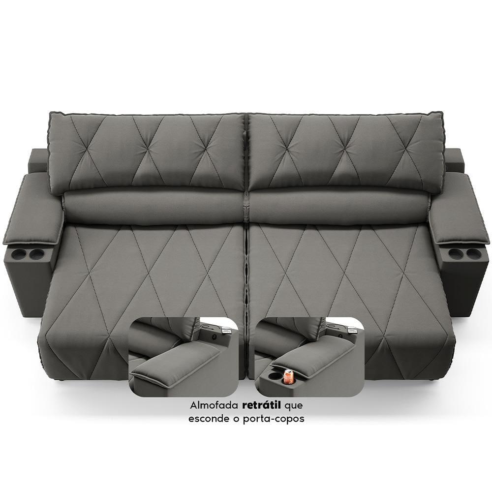 Sofá 3 Lugares DDS Glamour Retrátil/Reclinável com 230 cm de Largura e Revestido em Veludo Suede - 6
