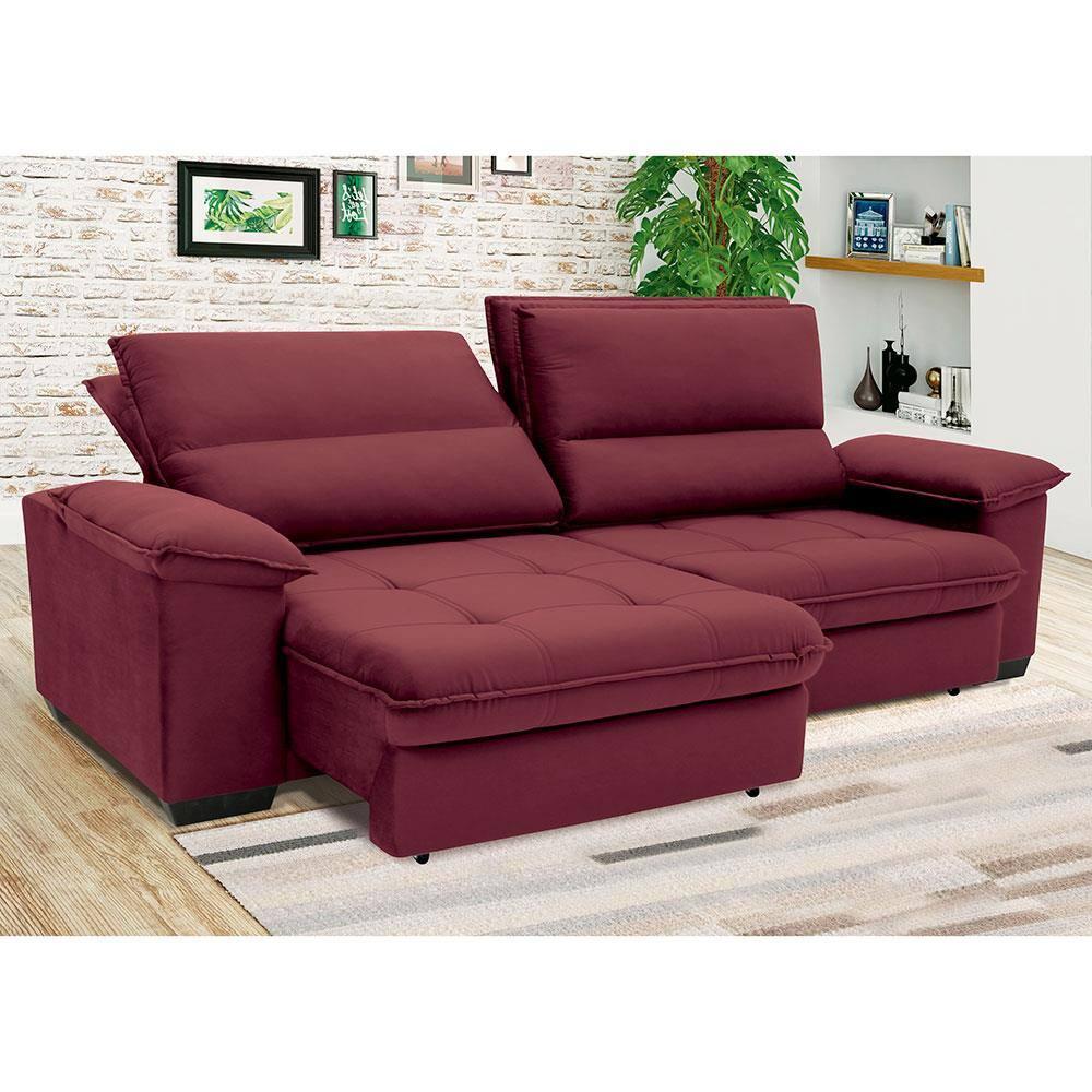 Sofá de 4 Lugares Linoforte Barcellos com 230 cm de Largura, Retrátil/Reclinável, com Revestimento em Tecido Suede - 4