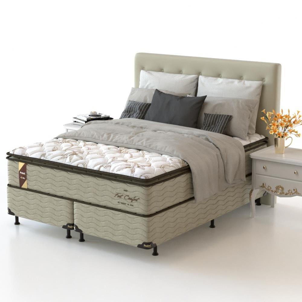 Cama Box King Size Probel Fort Comfort com Pillow Top e Molas Prolastic 72x193x203cm - Branco/Bege - 3