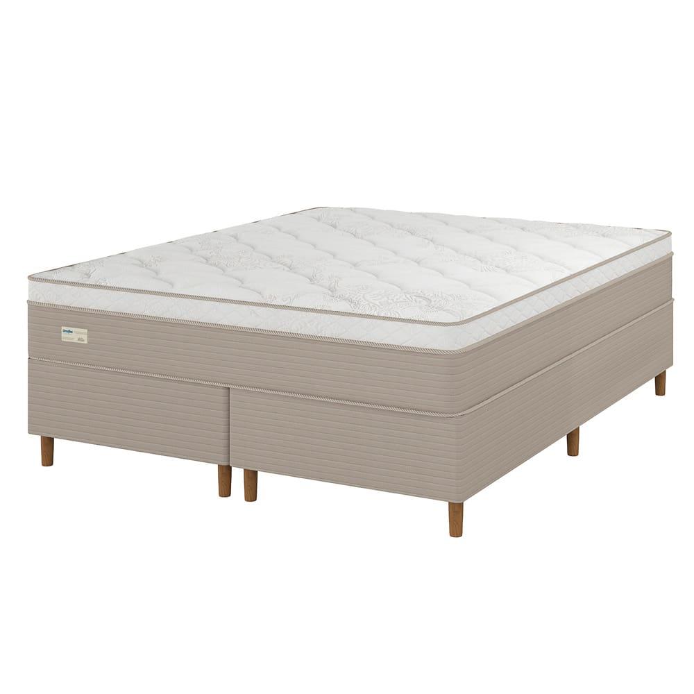 Cama Box King Size Umaflex Milão Bipartida com Revestimento em Malha + Colchão com Euro Pillow e Molas Ensacadas 30x193x203cm – Bege e Branca - 2