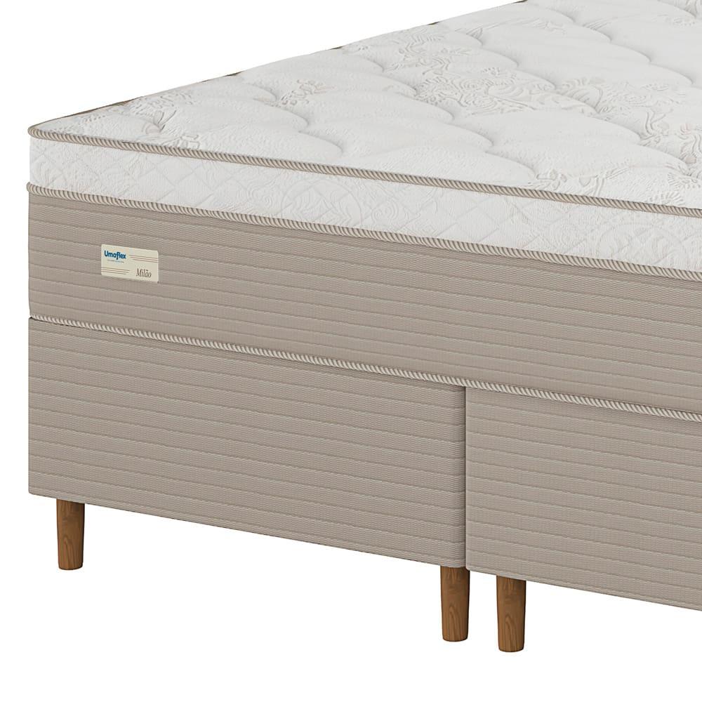 Cama Box Queen Size Umaflex Milão Bipartida com Revestimento em Malha + Colchão com Euro Pillow e Molas Ensacadas 30x158x198cm – Bege e Branca - 3