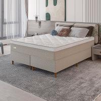 Cama Box Queen Size Umaflex Milão Bipartida com Revestimento em Malha + Colchão com Euro Pillow e Molas Ensacadas 30x158x198cm – Bege e Branca - 1