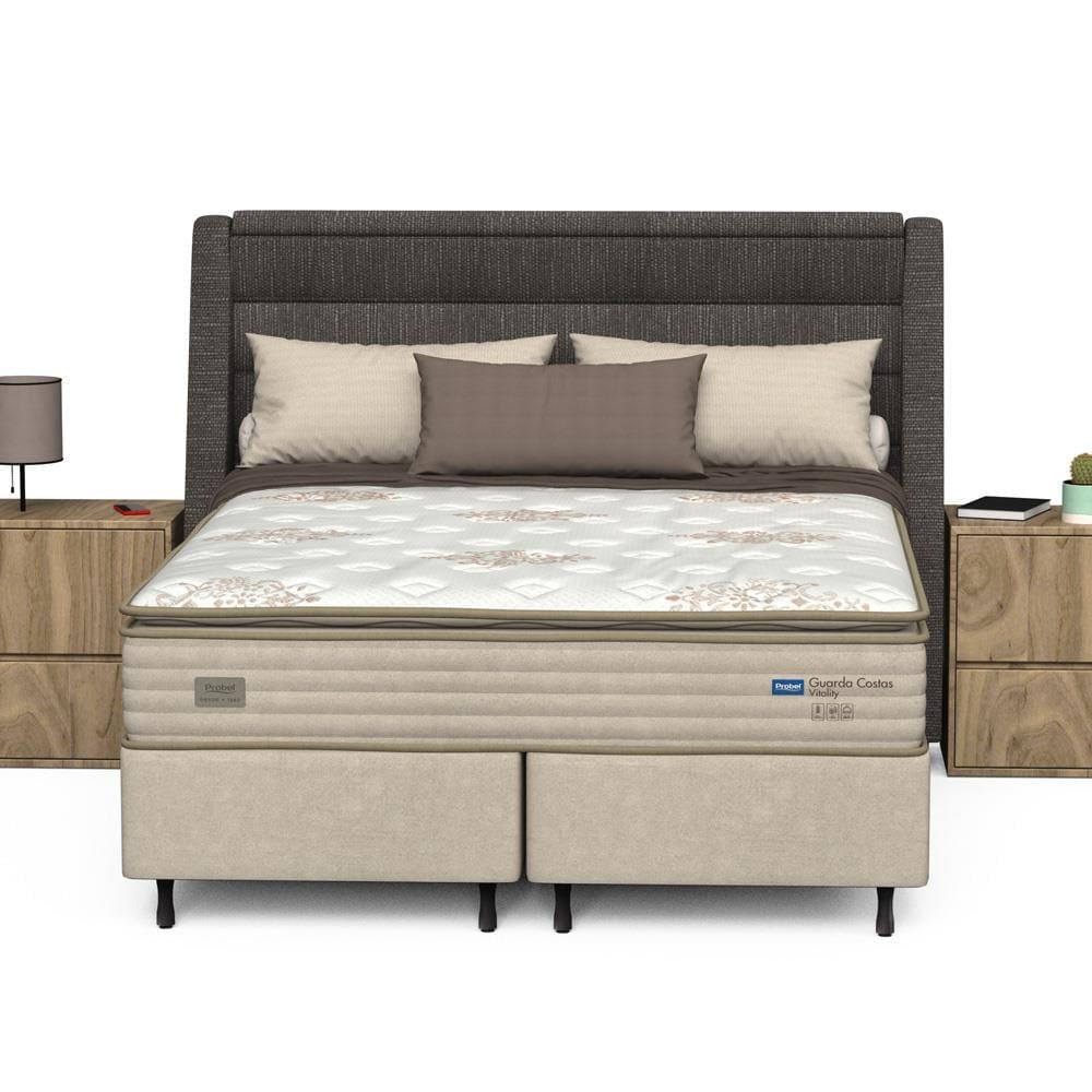 Cama Box Queen Size Probel Guarda Costas Vitality Revestida em Tecido Suede + Colchão com Pillow Super e Molas Ensacadas 30x158x188cm – Branca e Marfi - 5