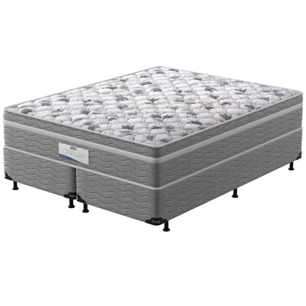 Cama Box Queen Size Probel Century D28 com Molas Ensacadas e Pillow Euro 70x158x198cm - Branco/Cinza - 2