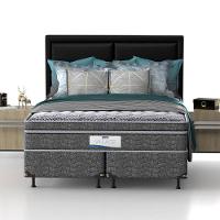Cama Box Queen Size Probel Village D28 com Molas Ensacadas e Pillow Euro 68x158x198cm - Branco/Preto - 1
