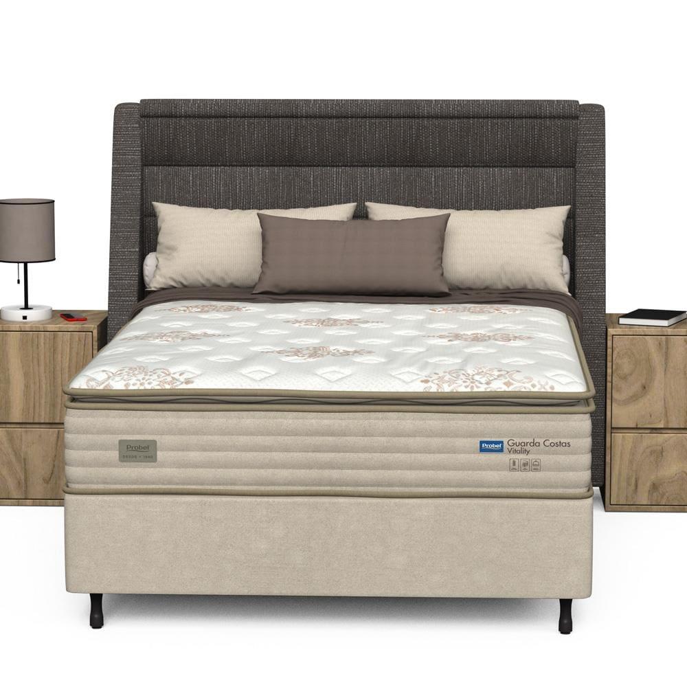 Cama Box Casal Probel Guarda Costas Vitality Revestida em Tecido Suede + Colchão com Pillow Super e Molas Ensacadas 30x138x188 cm – Branca e Marfim - 5