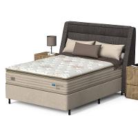 Cama Box Casal Probel Guarda Costas Vitality Revestida em Tecido Suede + Colchão com Pillow Super e Molas Ensacadas 30x138x188 cm – Branca e Marfim