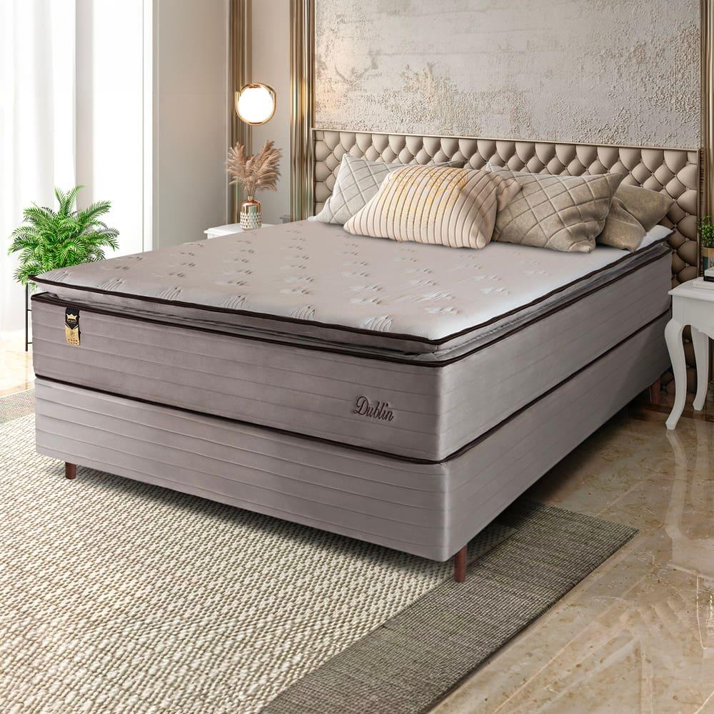 Cama Box Casal Hellen Dublin com Molas Ensacadas e Espuma D26 66x138x188cm - Bege - 1