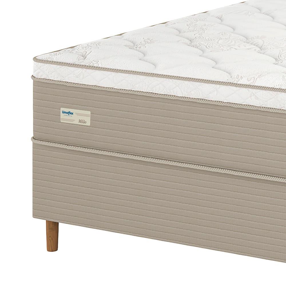 Cama Box Casal Umaflex Milão com Revestimento em Malha + Colchão com Euro Pillow e Molas Ensacadas 30x138x188cm – Bege e Branca - 3