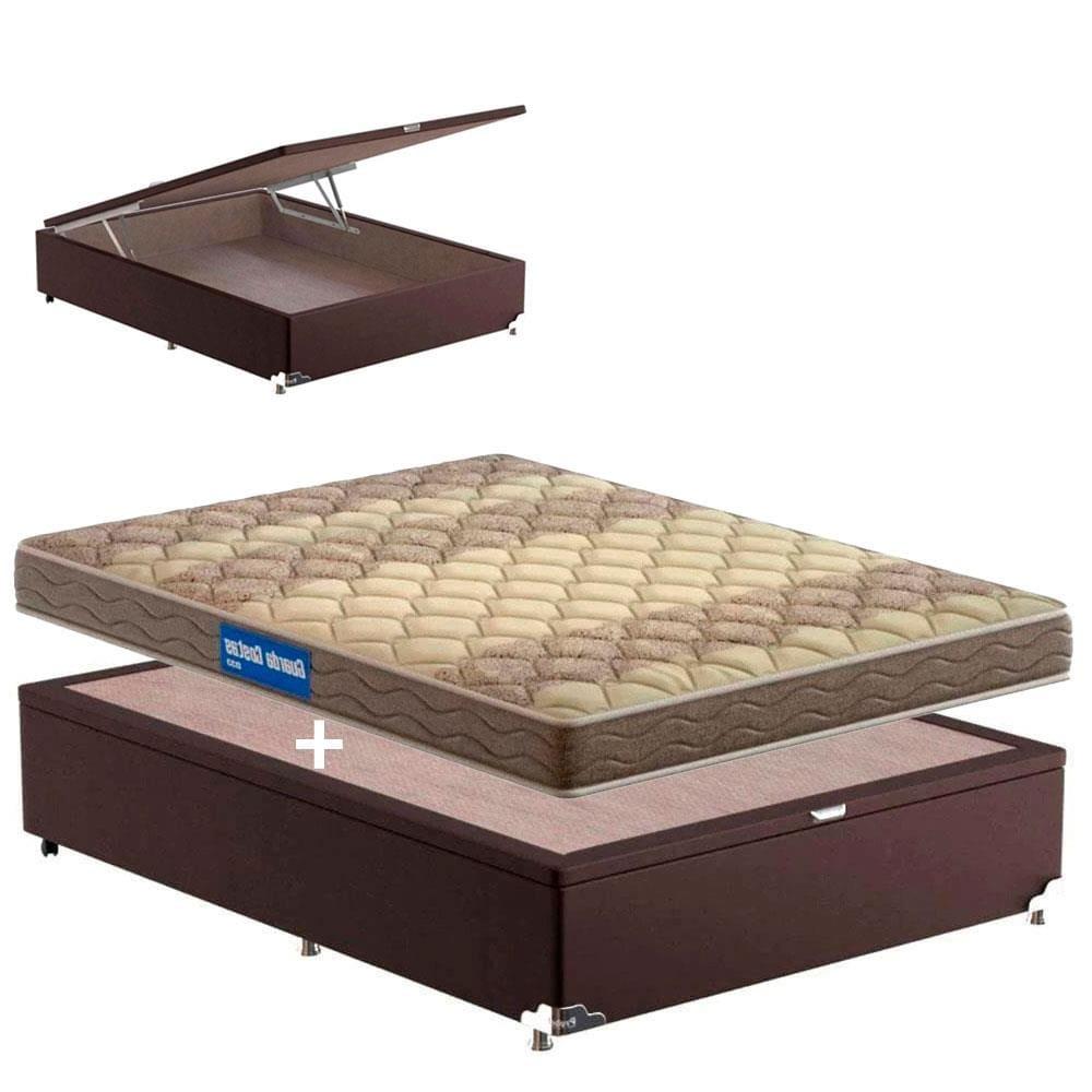 Cama Box de Casal Probel Guarda Costas Espuma D33 com Box Baú Probel Universal 54x138x188cm - Bege/Marrom - 1