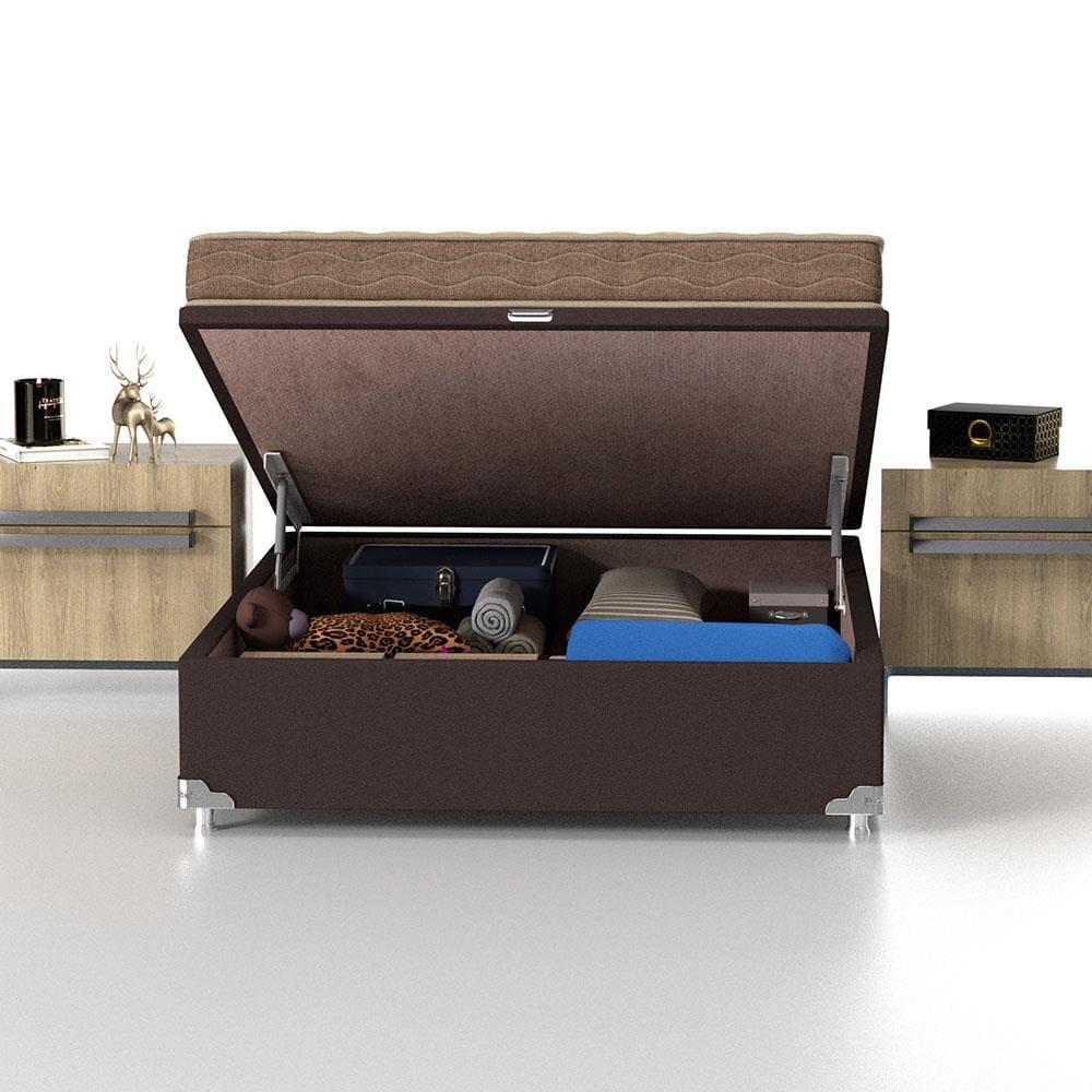 Cama Box de Casal Probel Guarda Costas Espuma D33 com Box Baú Probel Universal 54x138x188cm - Bege/Marrom - 8