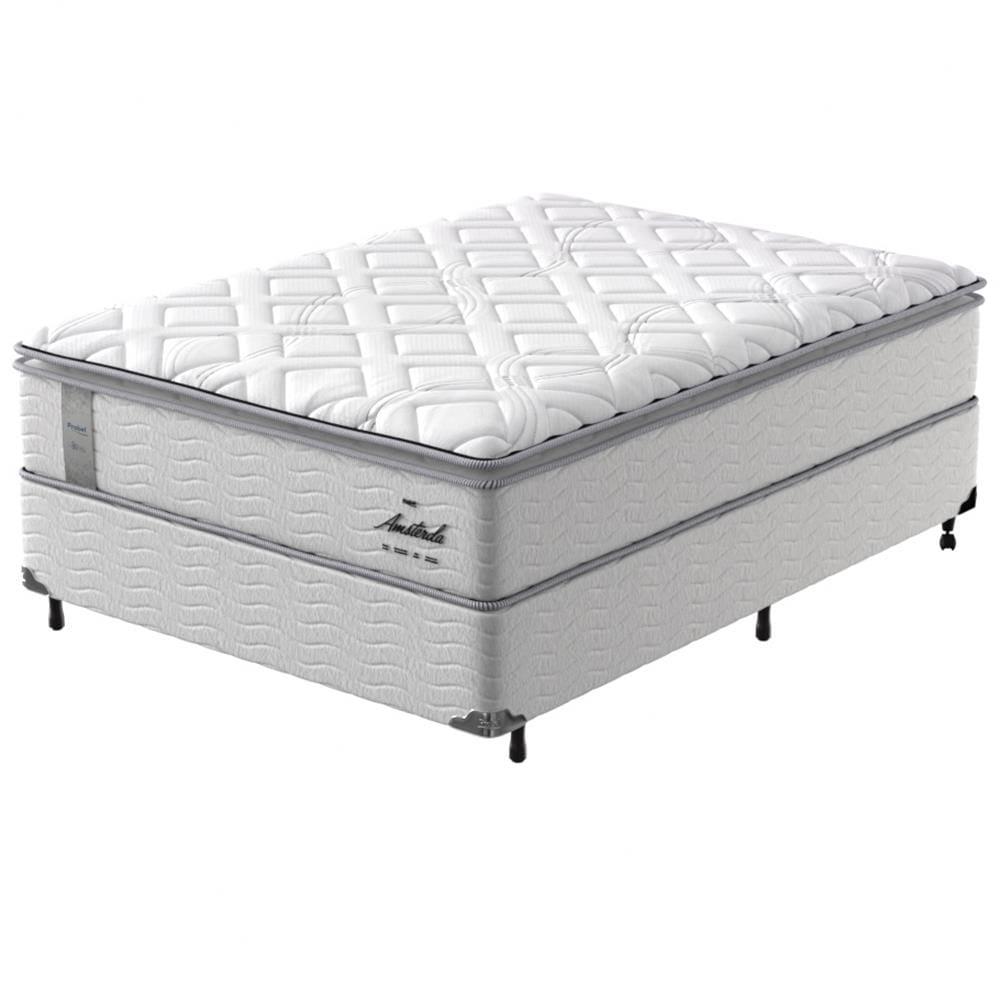 Cama Box Casal Probel Amsterdã com Pillow Top e Molas Ensacadas 72x138x188cm - Branco/Preto - 2