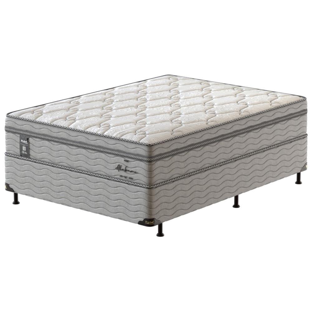 Cama Box Casal Probel Alabama com Euro Pillow e Molas Ensacadas 68x138x188 cm - Branco/Cinza - 1