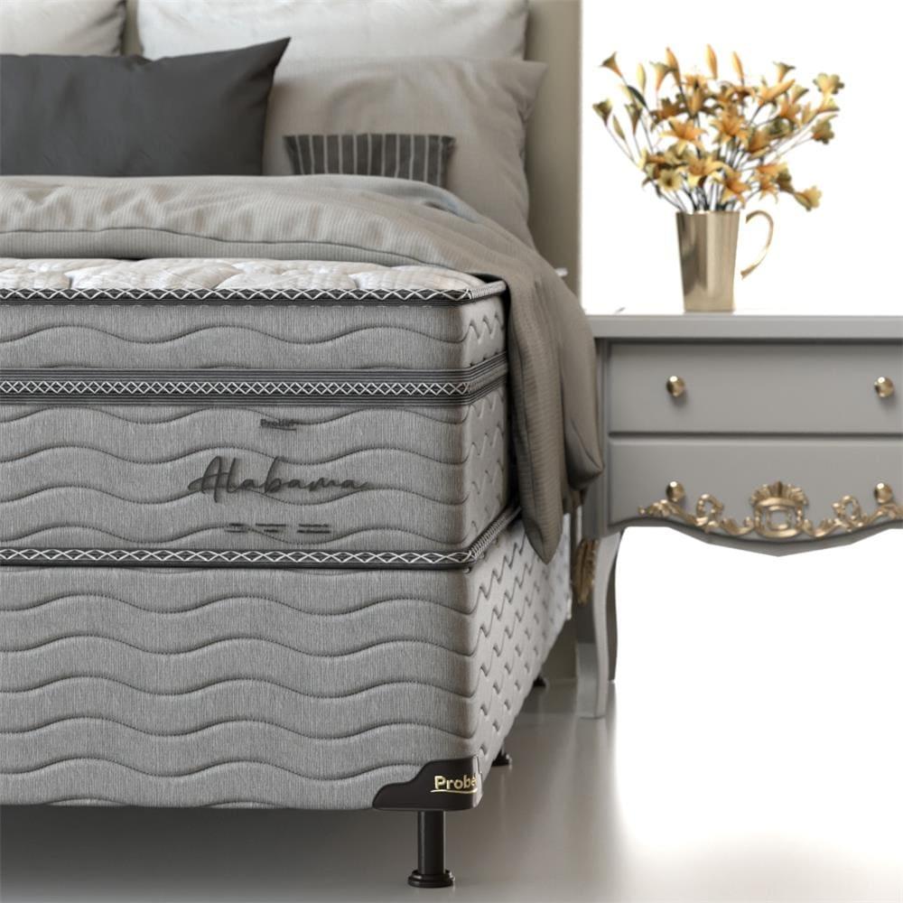 Cama Box Casal Probel Alabama com Euro Pillow e Molas Ensacadas 68x138x188 cm - Branco/Cinza - 4