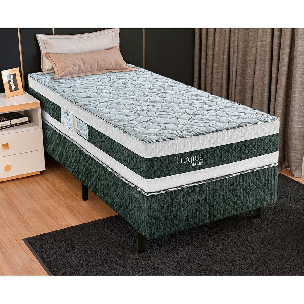 Cama Box de Solteiro Biflex Turquia com Molas Ensacadas e Pillow Inn 69x88x188cm - Branco/Grafite - 1