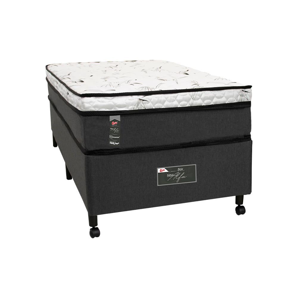 Cama Box Solteirão Castor New Alfa One em tecido Poliéster Cinza + Colchão de com Molejo Tecnopedic, Euro Pillow em Malha 24x100x200cm - 1