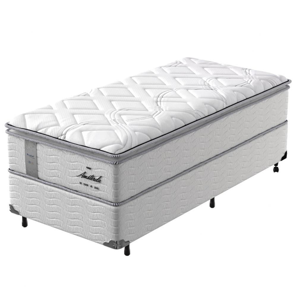 Cama Box de Solteiro Probel Amsterdã com Pillow Top e Molas Ensacadas 72x88x188cm - Branco/Preto - 2