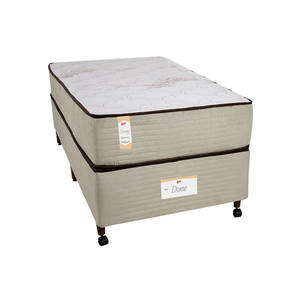 Cama Box Solteirão Castor Dome One Revestida em Tecido Suede + Colchão com Molejo Tecnopedic e Revestimento em Malha 27x100x200cm - Bege - 1