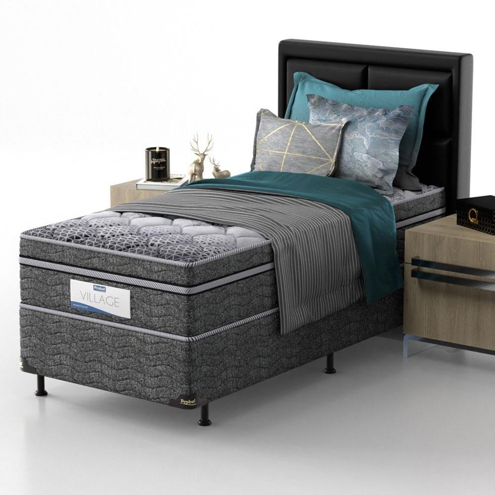 Cama Box de Solteiro Probel Village D28 com Molas Ensacadas e Pillow Euro 68x88x188cm - Branco/Preto - 5