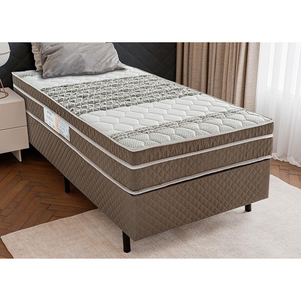 Cama Box de Solteiro Biflex Ilhéus com Molas Ensacadas e Euro Pillow 63x88x188cm - Marrom/Bege Estampado - 1