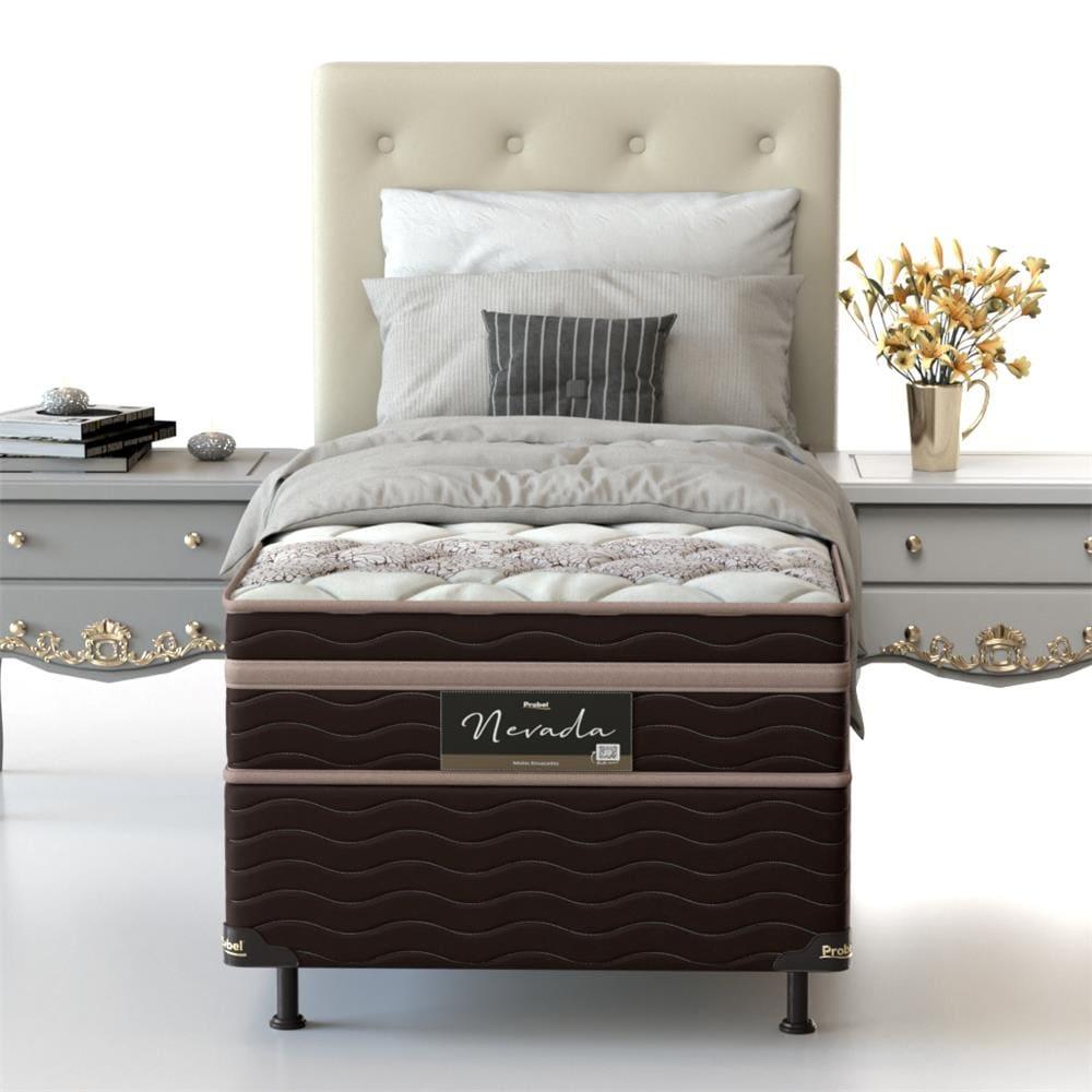 Cama Box Solteiro Probel Nevada com Euro Pillow e Molas Ensacadas 64x88x188 cm - Bege/Marrom - 3
