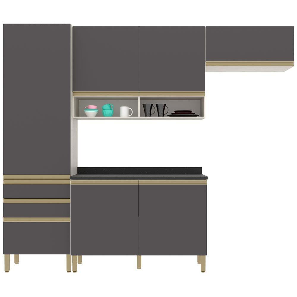 Cozinha Compacta Bartira Jaspe com 6 Portas, 3 Gavetas e 6 Prateleiras - 260,4cm de largura - 2
