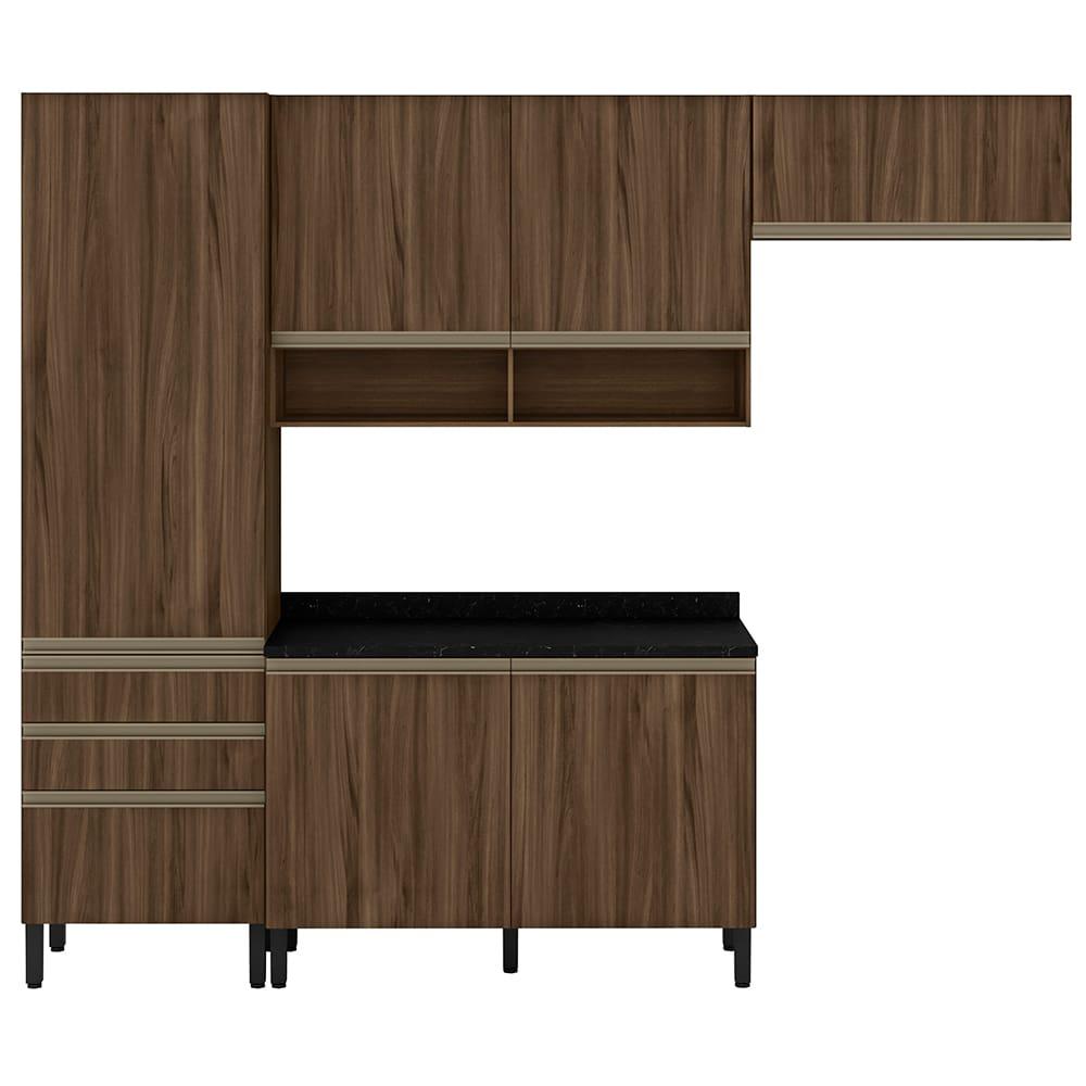 Cozinha Compacta Bartira Jaspe com 6 Portas, 3 Gavetas e 6 Prateleiras - 260,4cm de largura - 2