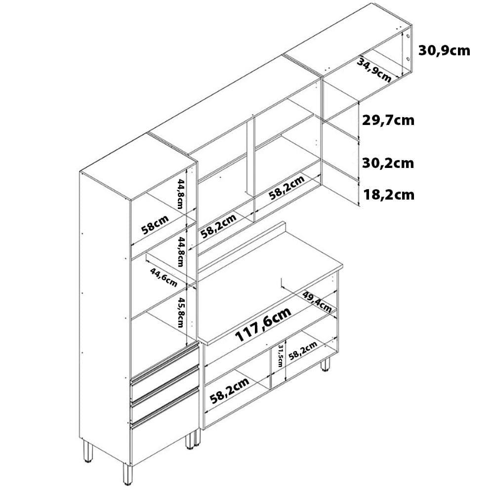 Cozinha Compacta Bartira Jaspe com 6 Portas, 3 Gavetas e 6 Prateleiras - 260,4cm de largura - 8