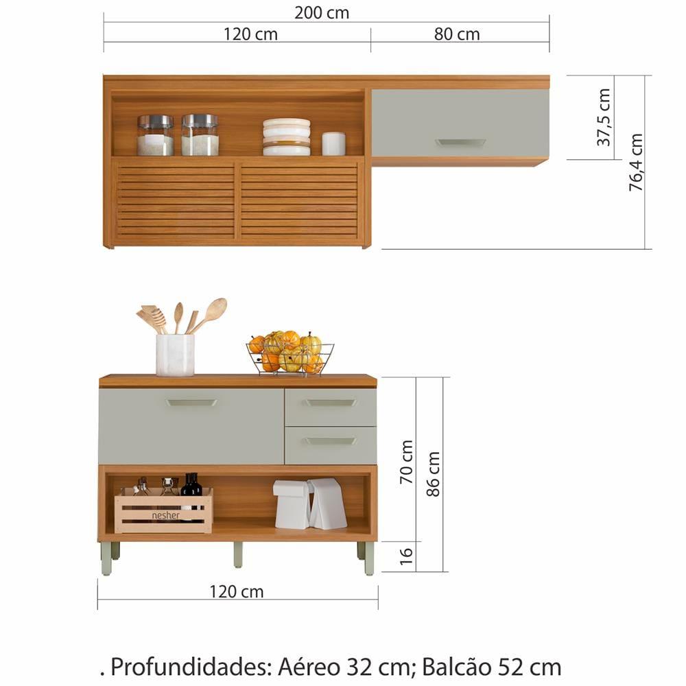 Cozinha Compacta em MDF Nesher Princesa com 3 Portas, 6 Prateleiras e 2 Gavetas - 200cm de largura - 9