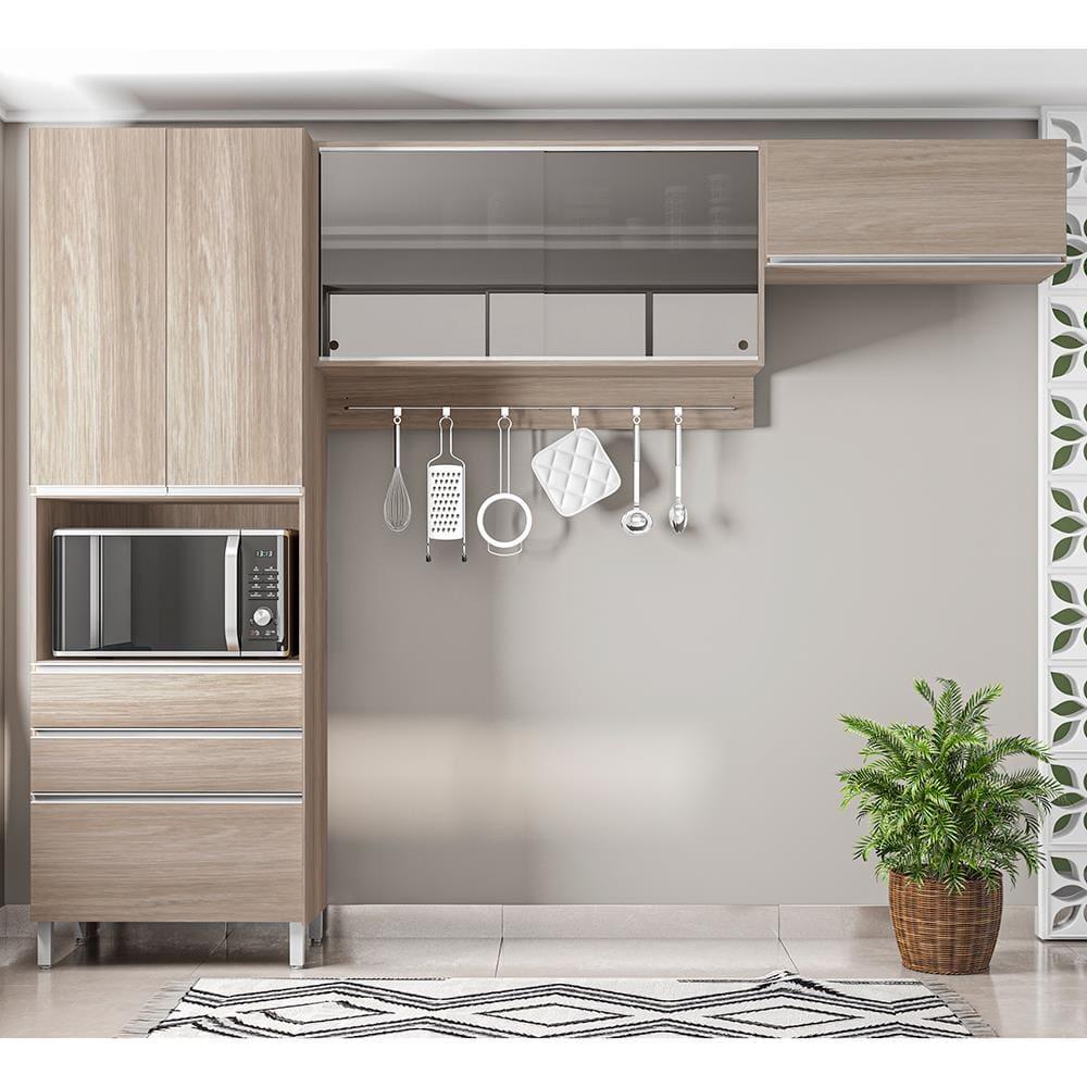 Cozinha Compacta Bartira Amazonita com 5 Portas, 3 Gavetas e 5 Prateleiras - 271cm de largura - 1