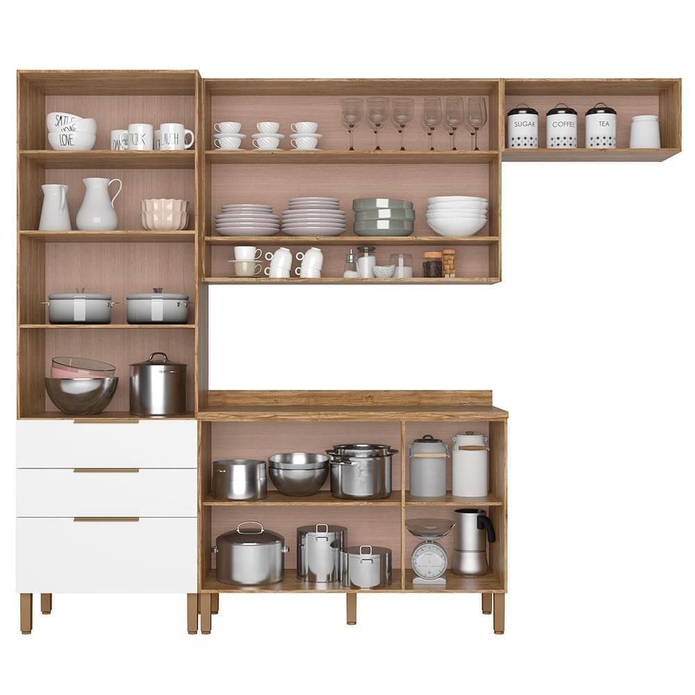 Cozinha Compacta Bartira Topázio UP com 8 Portas, 3 Gavetas e 5 Prateleiras - 262,5cm de largura - 3