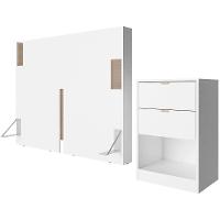 Cabeceira para Cama Box Casal e Queen Bartira Diplomata com Revestimento em Pintura UV + Mesa Bartira Diplomata com 2 Gavetas - Branco/Avelã - 1