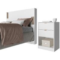 Cabeceira para Cama Box Casal e Queen Bartira Diplomata com Revestimento em Pintura UV + Mesa Bartira Diplomata com 2 Gavetas - Branco/Avelã - 3