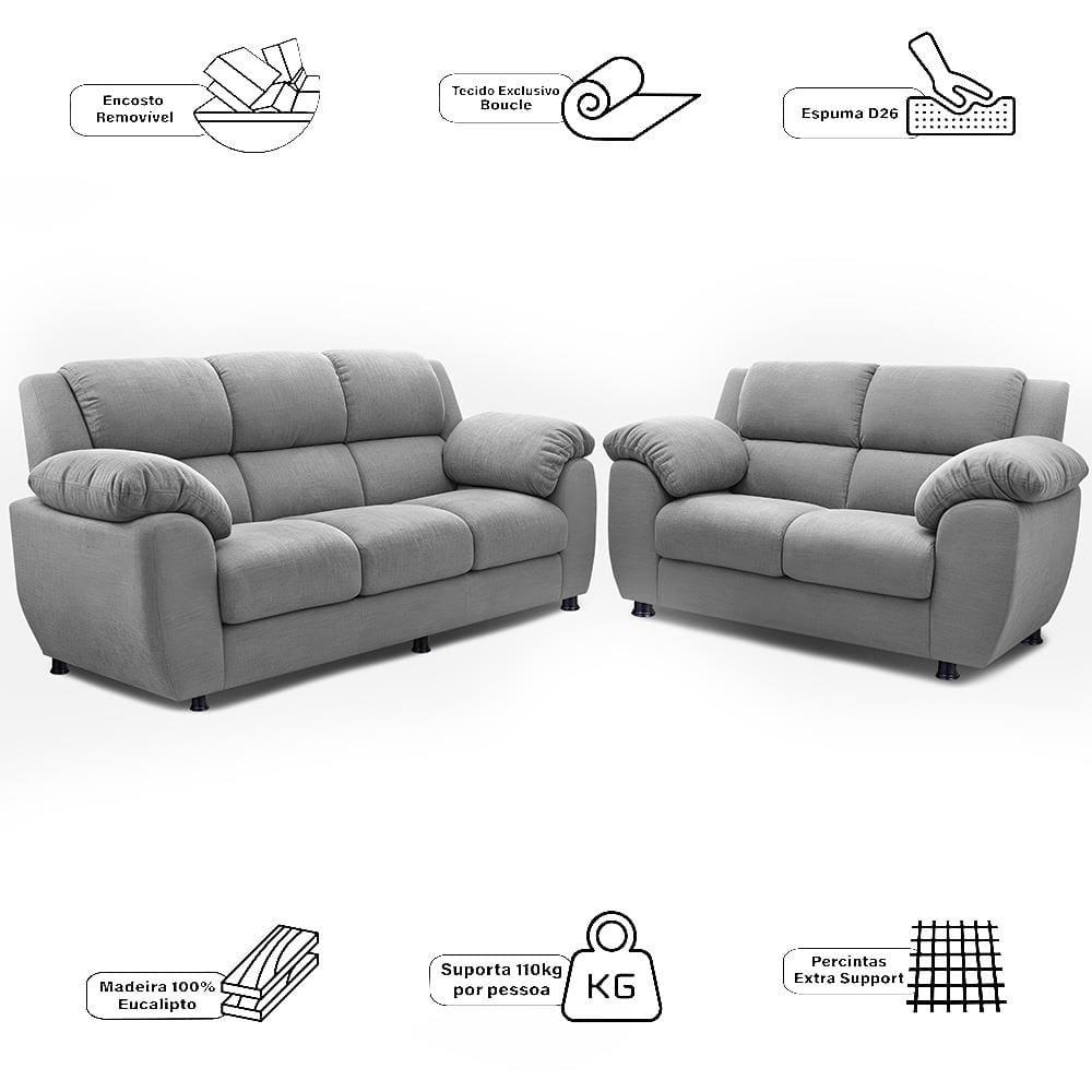 Sofá de 3 e 2 Lugares Cama inBox Paris com 202cm e 152cm de Larguras e Revestidos em Bouclé - 6