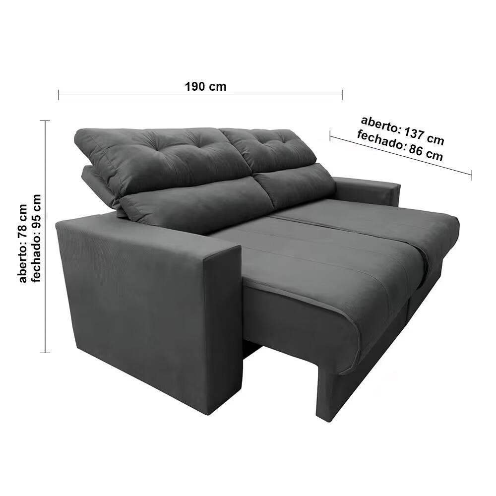 Sofá 3 lugares Cama Inbox Clean Reclinável - 190 cm de largura + Painel Home Suspenso Colibri Tocantins com 160 cm de largura para TVs de até 60" - 5