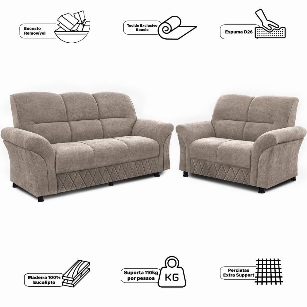 Sofá de 3 e 2 Lugares Cama inBox Mourato com 187cm e 140cm de Larguras e Revestidos em Bouclé - 6