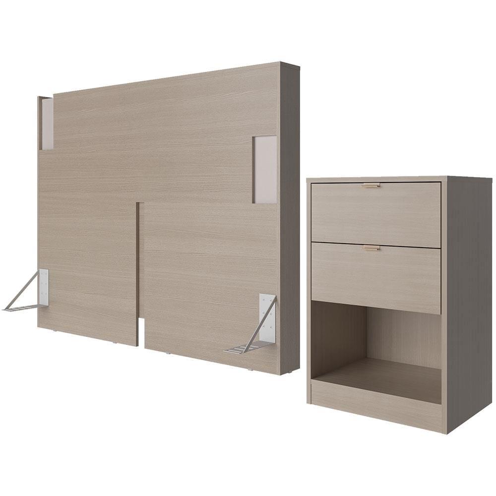 Cabeceira para Cama Box Casal e Queen Bartira Diplomata com Revestimento em Finish Foil + Mesa Bartira Diplomata com 2 Gavetas - Avelã/Capuccino - 1